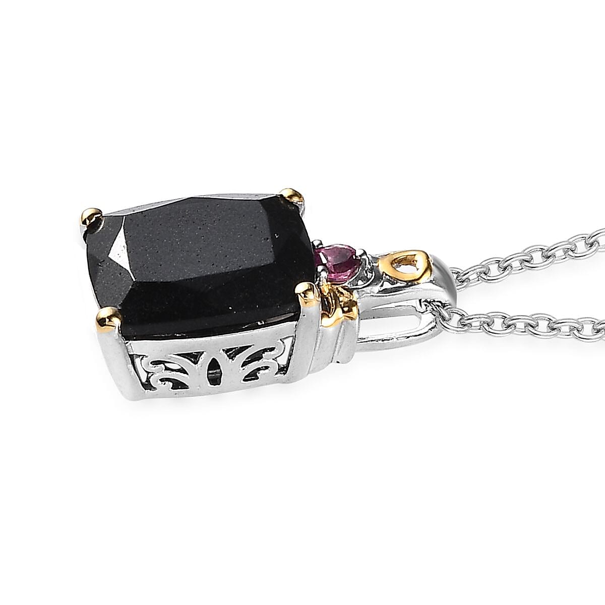 Black Tourmaline Jewelry Set, Orissa Rhodolite Garnet Accent Jewelry Set, Set of Tourmaline Ring and Tourmaline Pendant Necklace, 20 Inch Necklace, Vermeil YG and Platinum Over Sterling Silver Jewelry Set 12.35 ctw image number 7