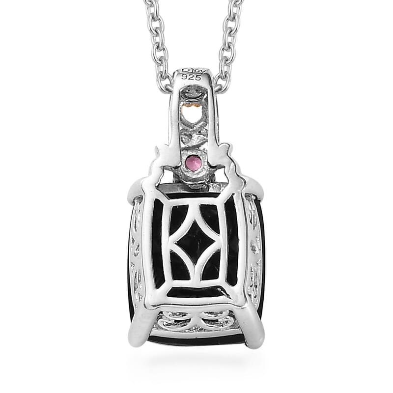Black Tourmaline Jewelry Set, Orissa Rhodolite Garnet Accent Jewelry Set, Set of Tourmaline Ring and Tourmaline Pendant Necklace, 20 Inch Necklace, Vermeil YG and Platinum Over Sterling Silver Jewelry Set 12.35 ctw