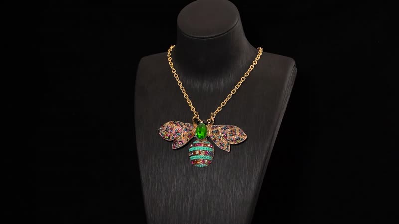 Doorbuster Multi Color Austrian Crystal and Green Glass Brooch Or Pendant with Necklace 24 Inches in Goldtone