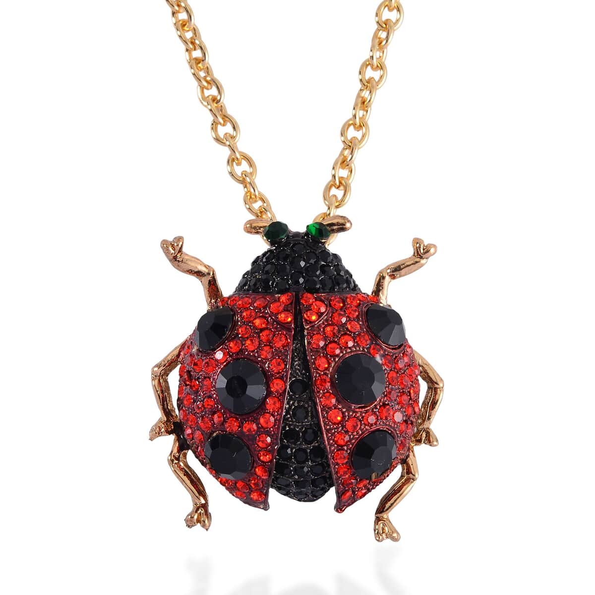 Multi Color Austrian Crystal Ladybug Beetle Brooch Or Pendant with Necklace 24-26 Inches in Goldtone image number 0