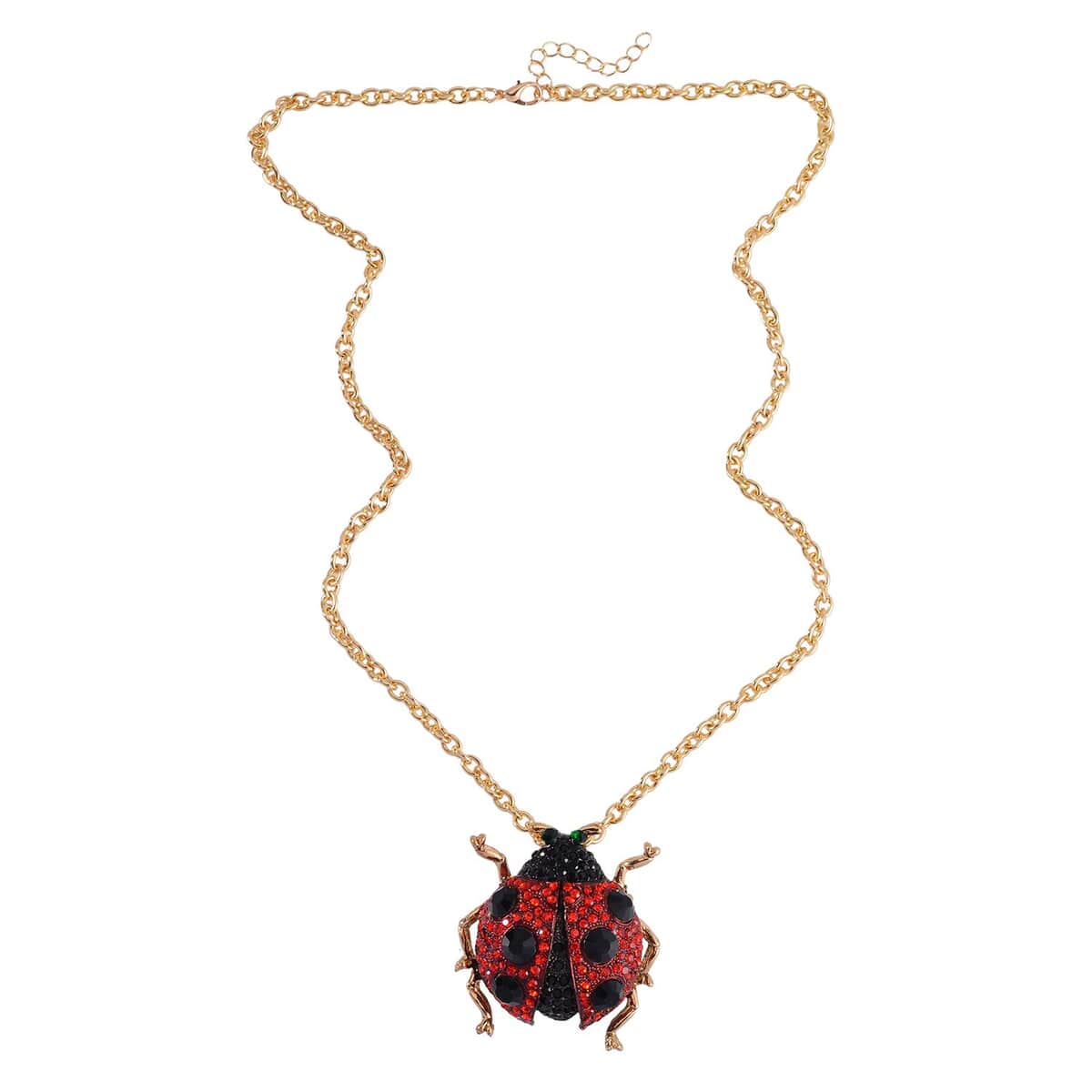 Multi Color Austrian Crystal Ladybug Beetle Brooch Or Pendant with Necklace 24-26 Inches in Goldtone image number 2