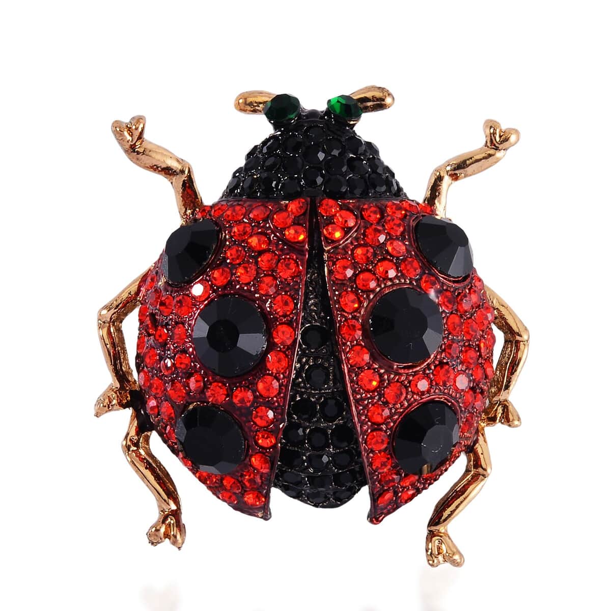 Multi Color Austrian Crystal Ladybug Beetle Brooch Or Pendant with Necklace 24-26 Inches in Goldtone image number 3