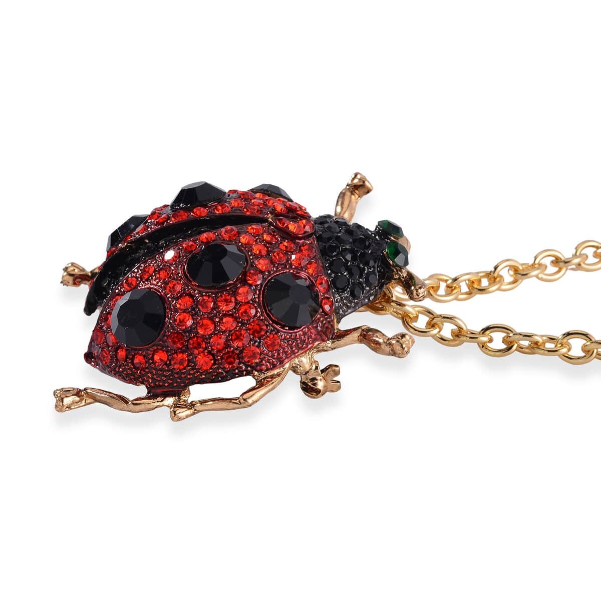 Multi Color Austrian Crystal Ladybug Beetle Brooch Or Pendant with Necklace 24-26 Inches in Goldtone image number 4