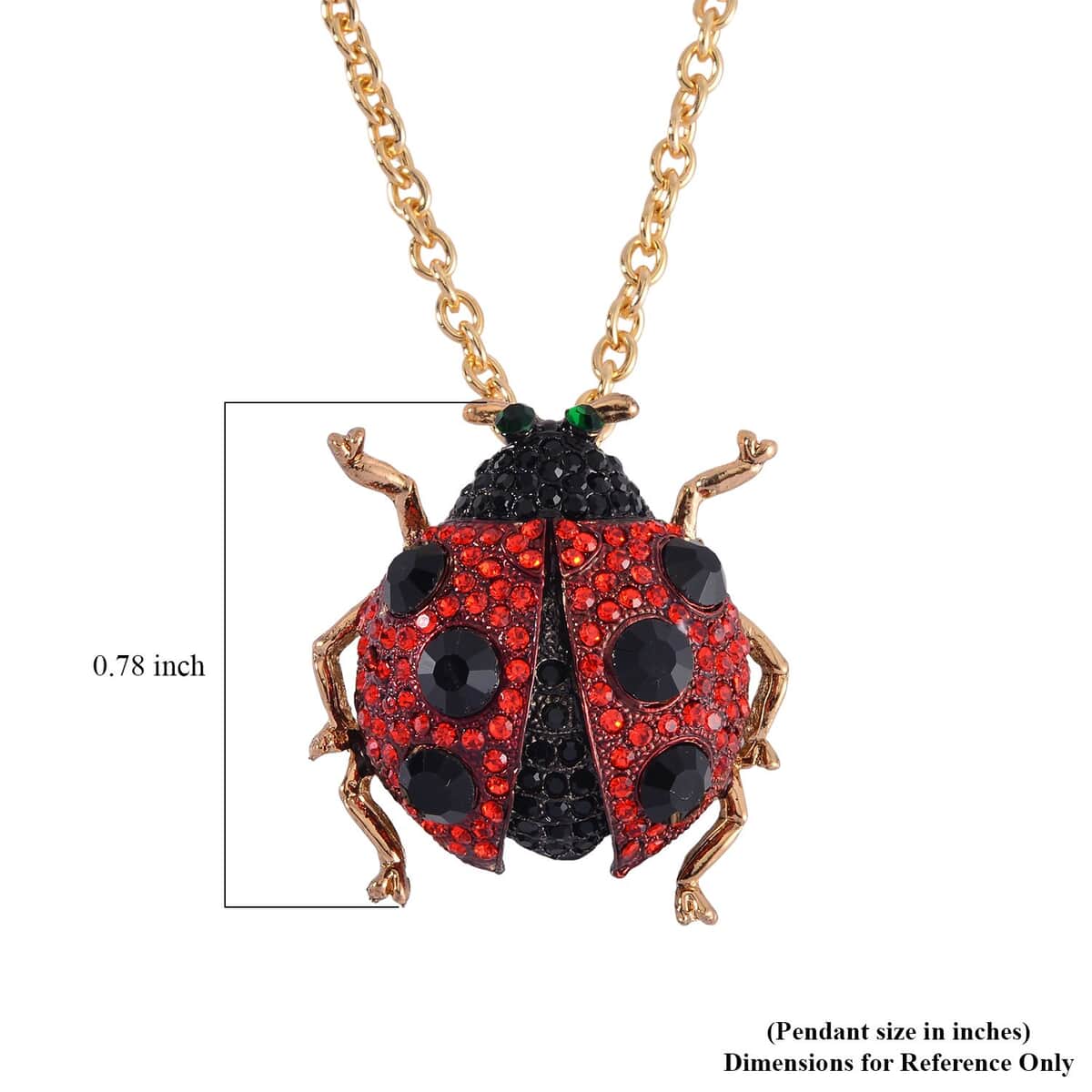 Multi Color Austrian Crystal Ladybug Beetle Brooch Or Pendant with Necklace 24-26 Inches in Goldtone image number 7