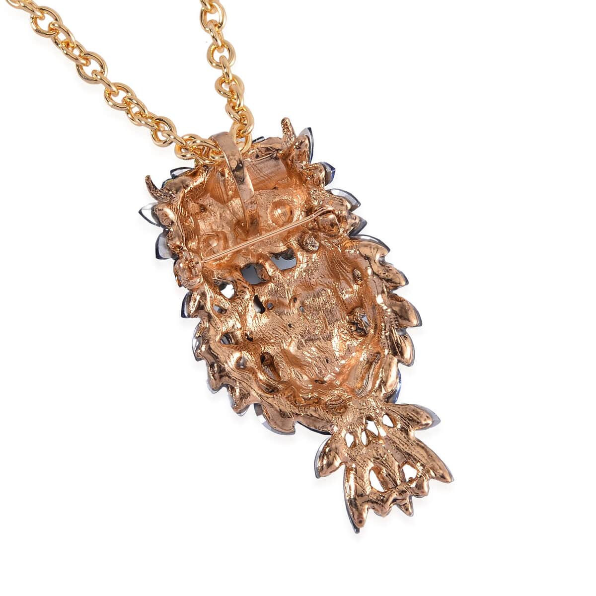 Black and Blue Color Austrian Crystal Owl Brooch Or Pendant with Necklace 24-26 Inches in Goldtone image number 5