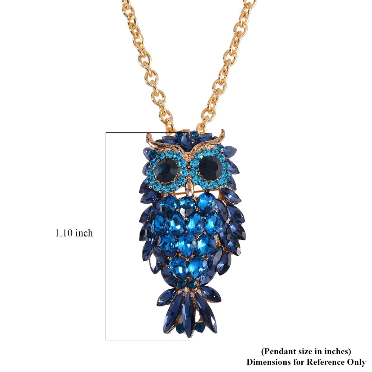 Black and Blue Color Austrian Crystal Owl Brooch Or Pendant with Necklace 24-26 Inches in Goldtone image number 7