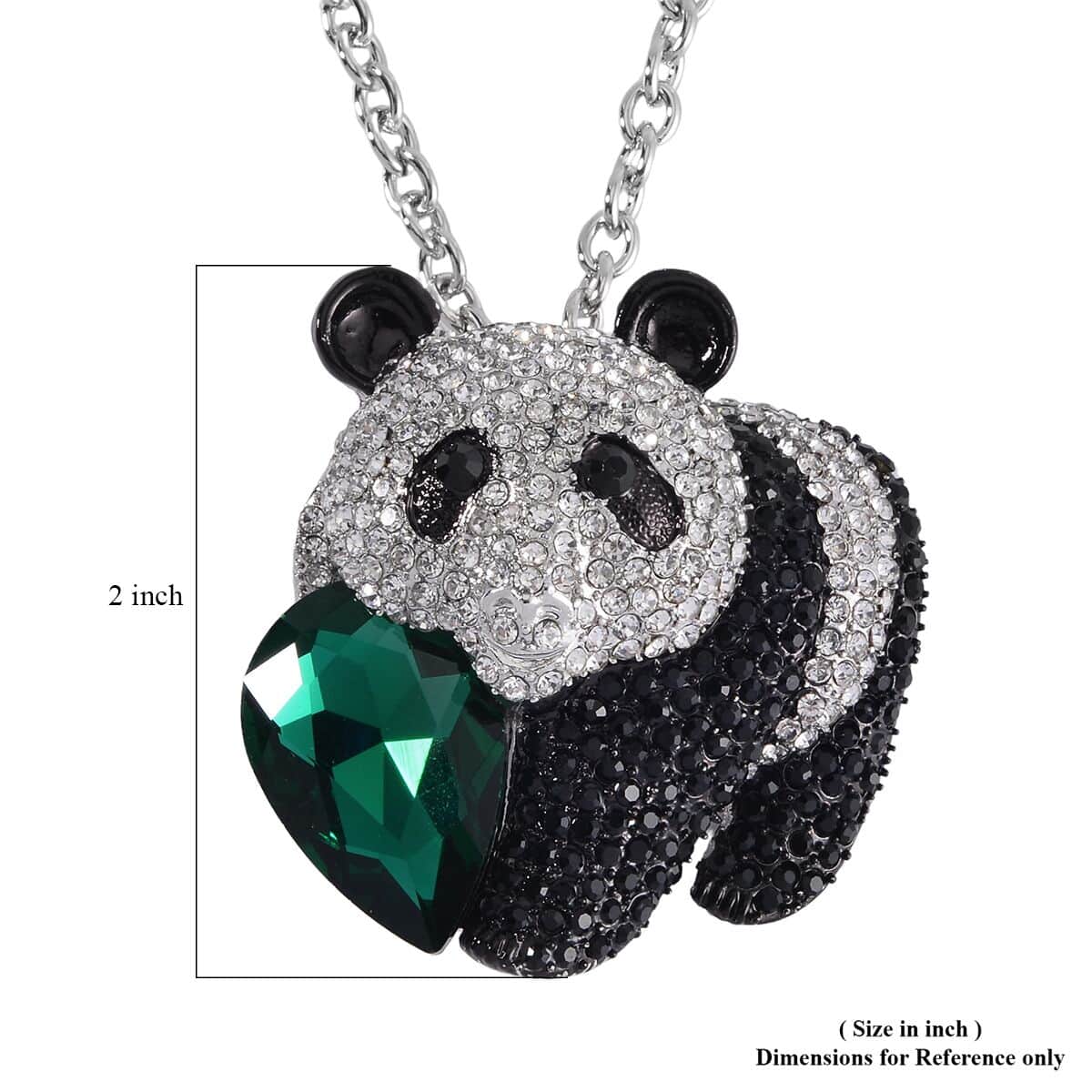 Green Glass, Black and White Austrian Crystal Panda Brooch Or Pendant with Necklace 24-26 Inches in Silvertone image number 7