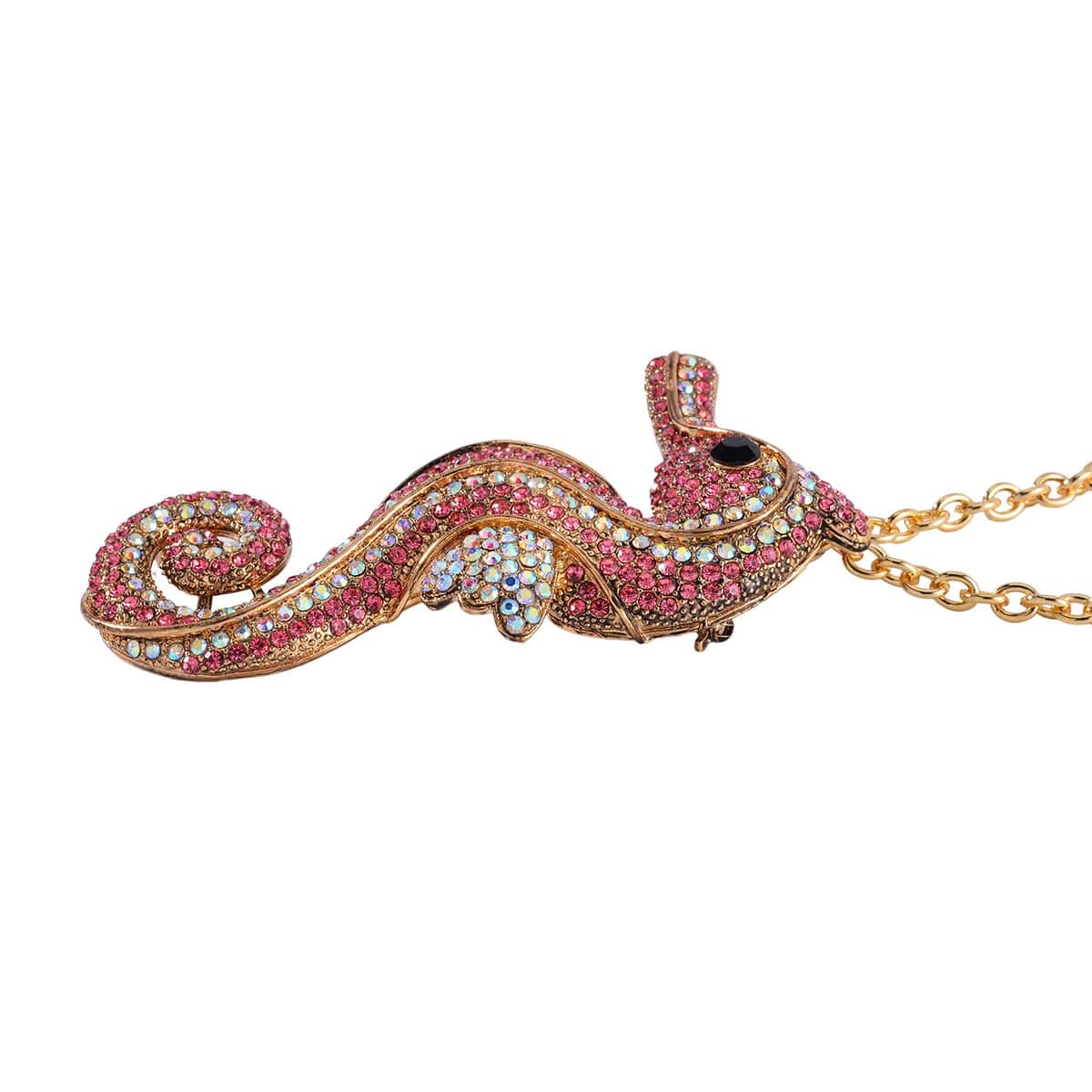 Multi Color Austrian Crystal Seahorse Brooch Or Pendant with Necklace 24-26 Inches in Goldtone image number 3