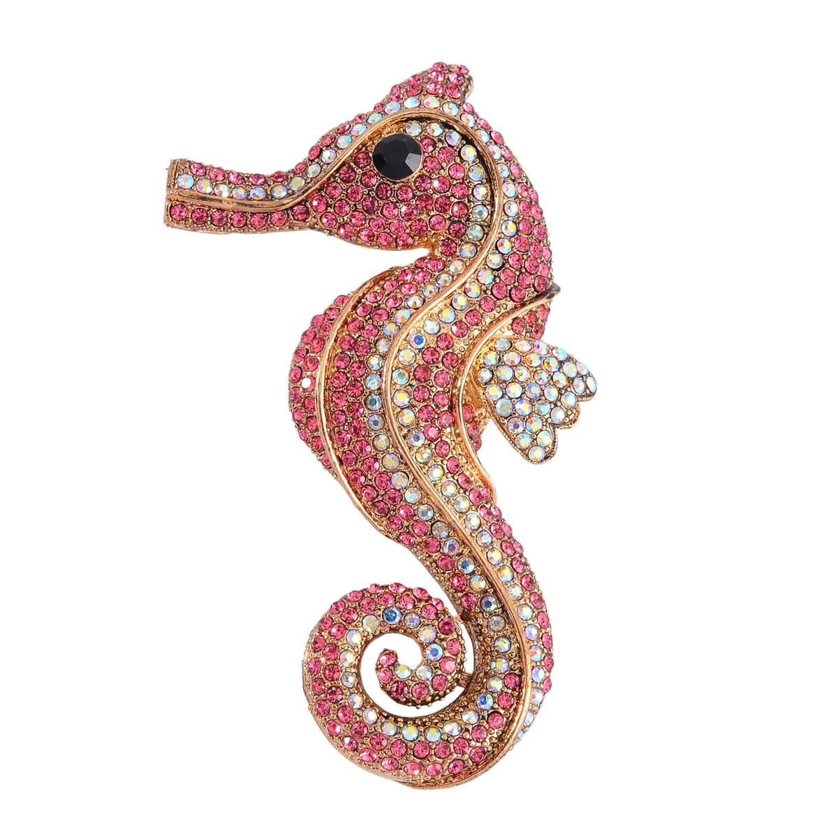 Multi Color Austrian Crystal Seahorse Brooch Or Pendant with Necklace 24-26 Inches in Goldtone image number 5