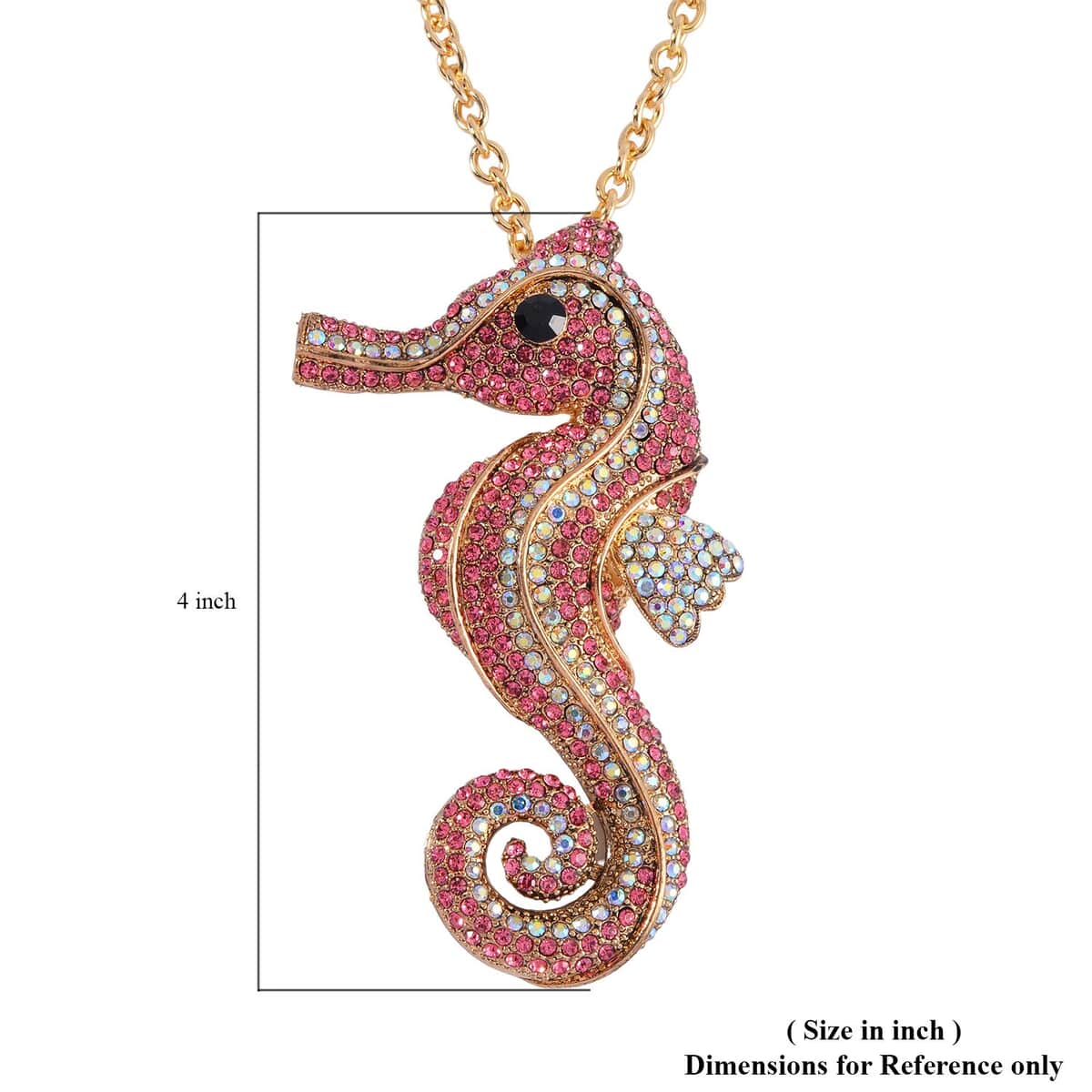 Multi Color Austrian Crystal Seahorse Brooch Or Pendant with Necklace 24-26 Inches in Goldtone image number 7