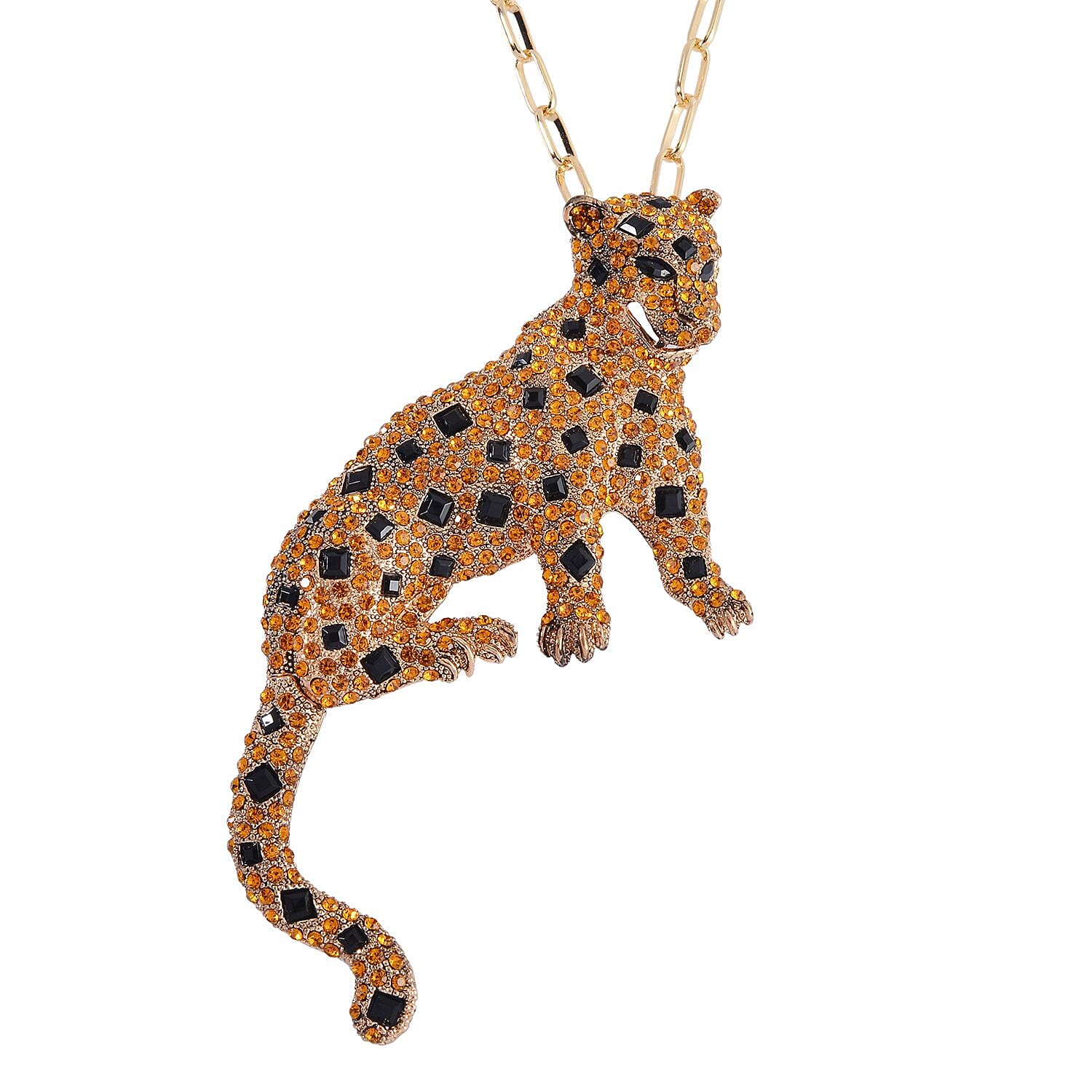 Buy Black and Champagne Austrian Crystal Leopard Brooch Or Pendant
