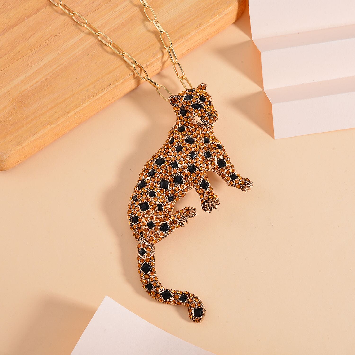 Buy Black and Champagne Austrian Crystal Leopard Brooch Or Pendant