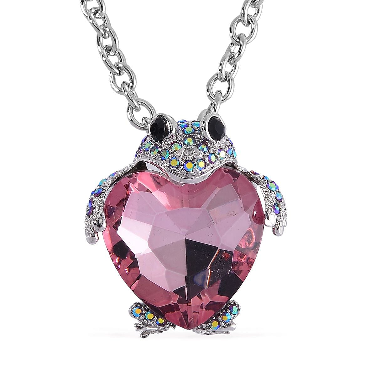 Silver Grey and Pink Glass, Multi Color Austrian Crystal Set of 2 Snake and Frog Brooch or Pendant with Necklace (24-26 Inches) in Silvertone