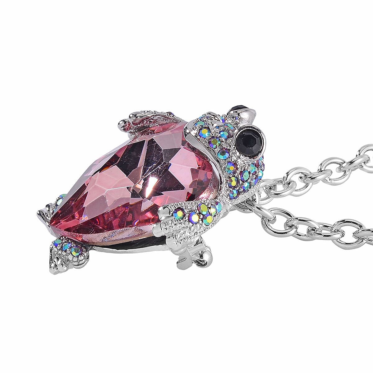 Silver Grey and Pink Glass, Multi Color Austrian Crystal Set of 2 Snake and Frog Brooch or Pendant with Necklace (24-26 Inches) in Silvertone
