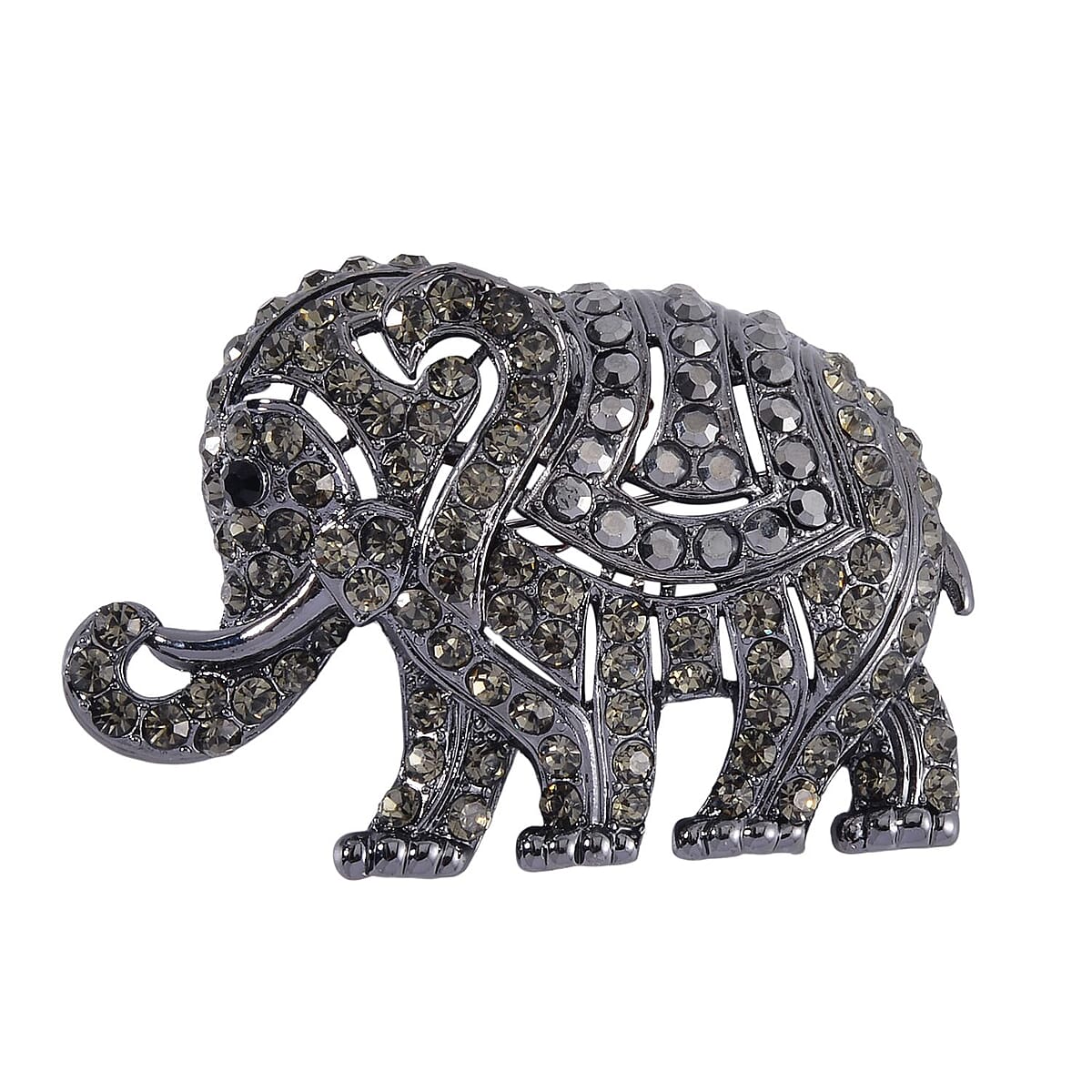 Black and Gray Color Austrian Crystal Elephant Brooch or Pendant with Necklace 24-26 Inches in Silvertone image number 5