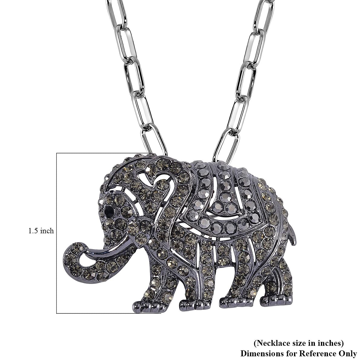 Black and Gray Color Austrian Crystal Elephant Brooch or Pendant with Necklace 24-26 Inches in Silvertone image number 7