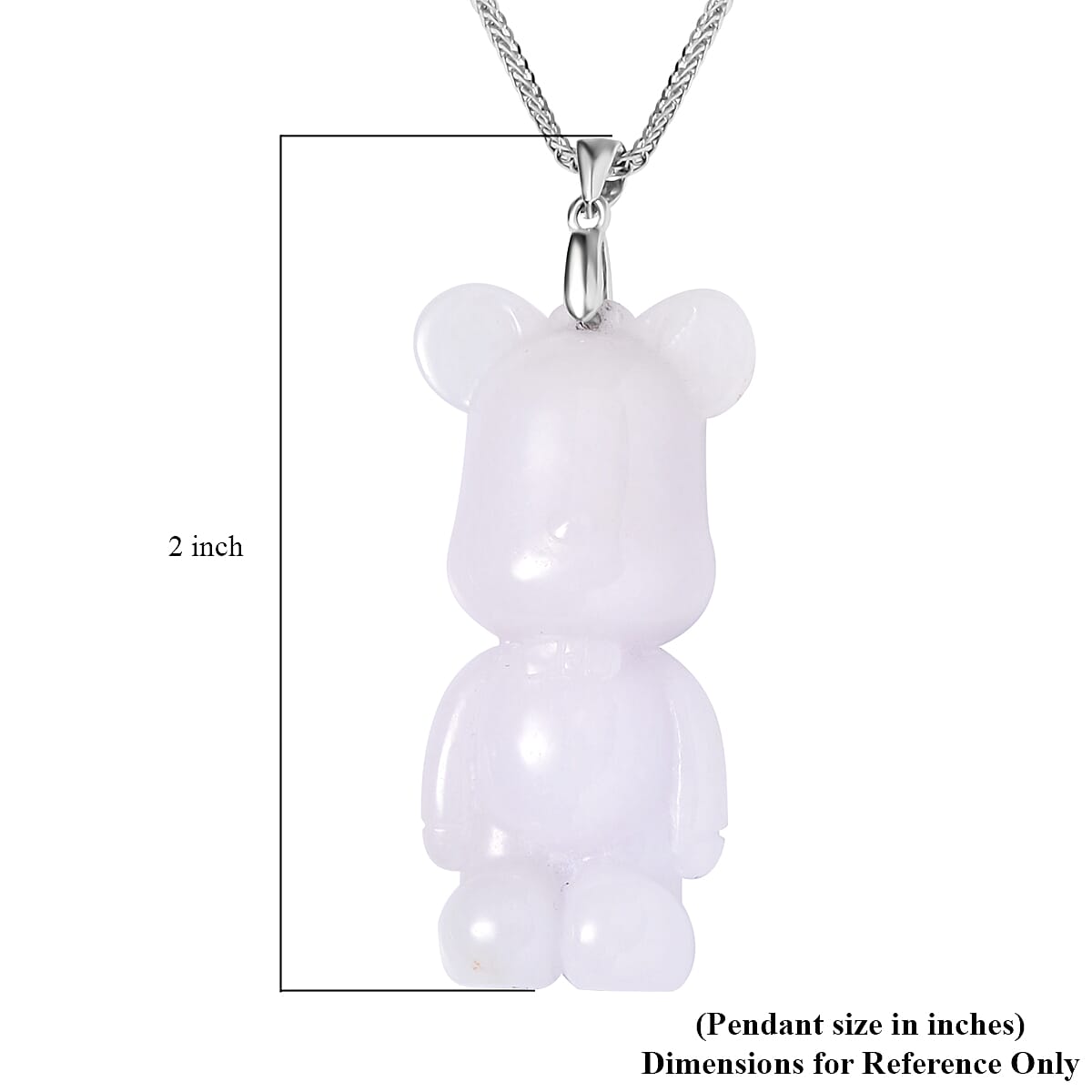 Natural Jade Carved Teddy Pendant Necklace (20 Inches) in Rhodium Over Sterling Silver 68.00 ctw