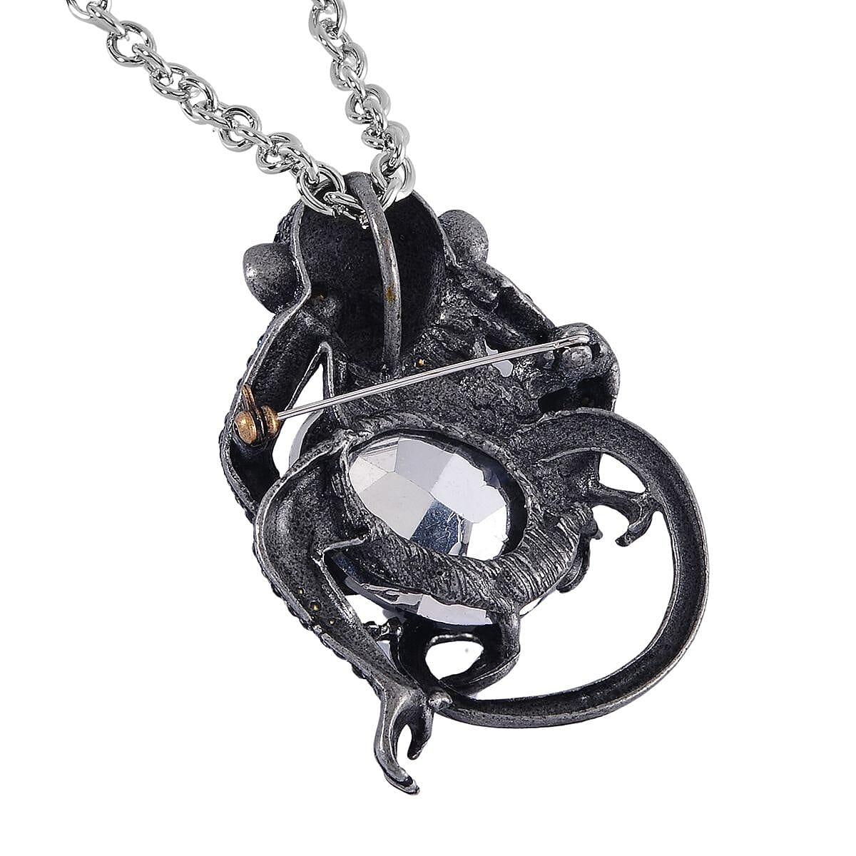 Blue Glass, Black and Blue Austrian Crystal Monkey Brooch or Pendant with Necklace 24-26 Inches in Silvertone image number 4