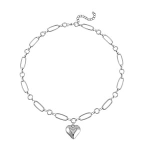 Doorbuster Heart Necklace 20-22 Inches and Earrings and Bracelet (7.50-9.50In) in Silvertone