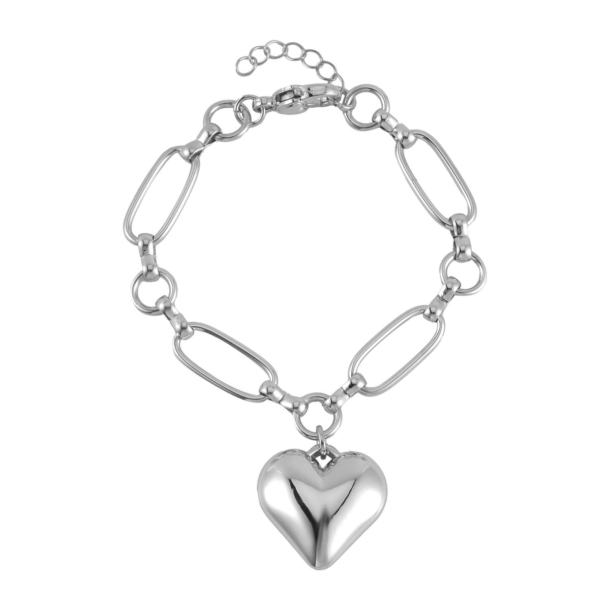 Heart Necklace 20-22 Inches and Earrings and Bracelet (7.50-9.50In) in Silvertone image number 4
