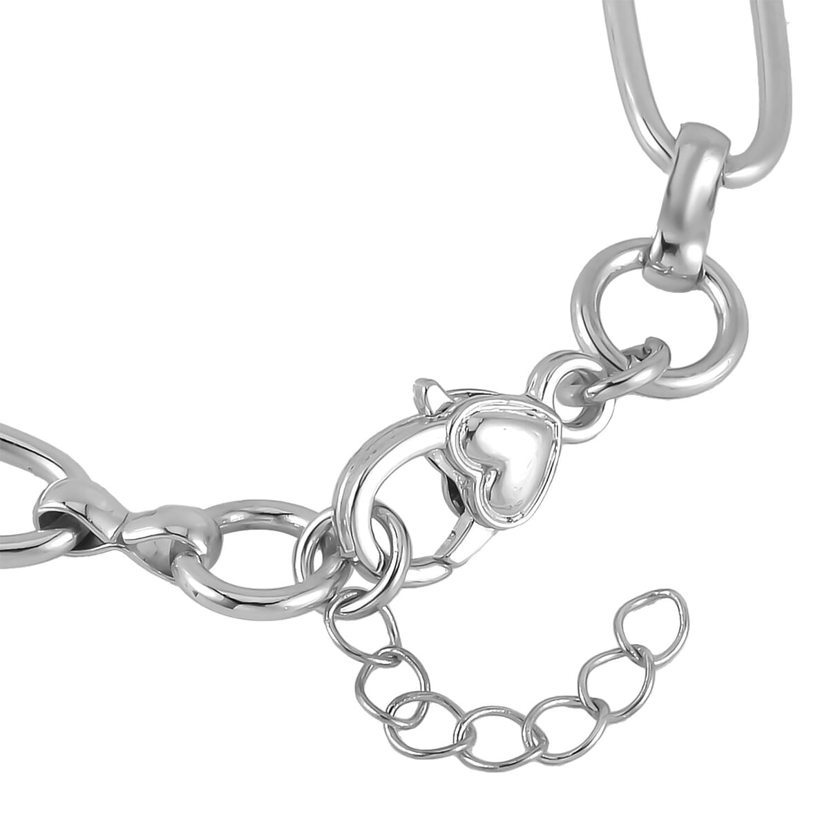 Heart Necklace 20-22 Inches and Earrings and Bracelet (7.50-9.50In) in Silvertone image number 5