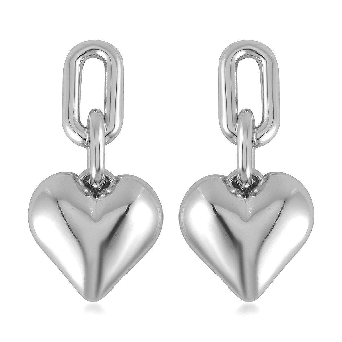 Heart Necklace 20-22 Inches and Earrings and Bracelet (7.50-9.50In) in Silvertone