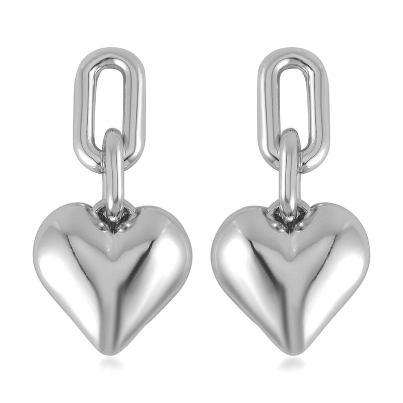 Heart Necklace 20-22 Inches and Earrings and Bracelet (7.50-9.50In) in Silvertone