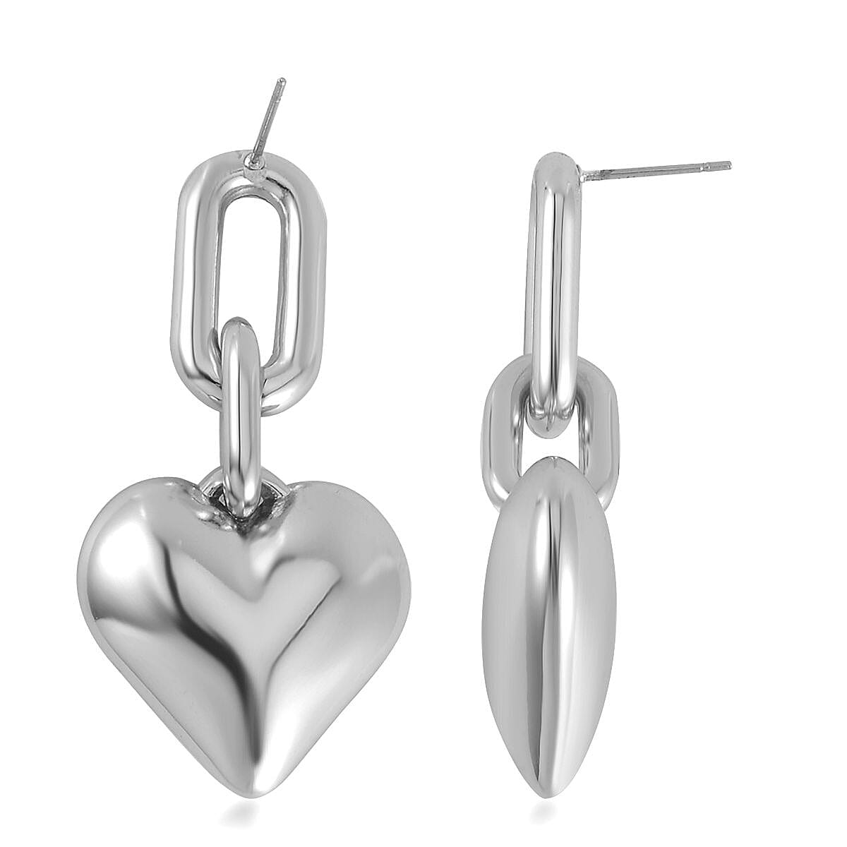 Heart Necklace 20-22 Inches and Earrings and Bracelet (7.50-9.50In) in Silvertone