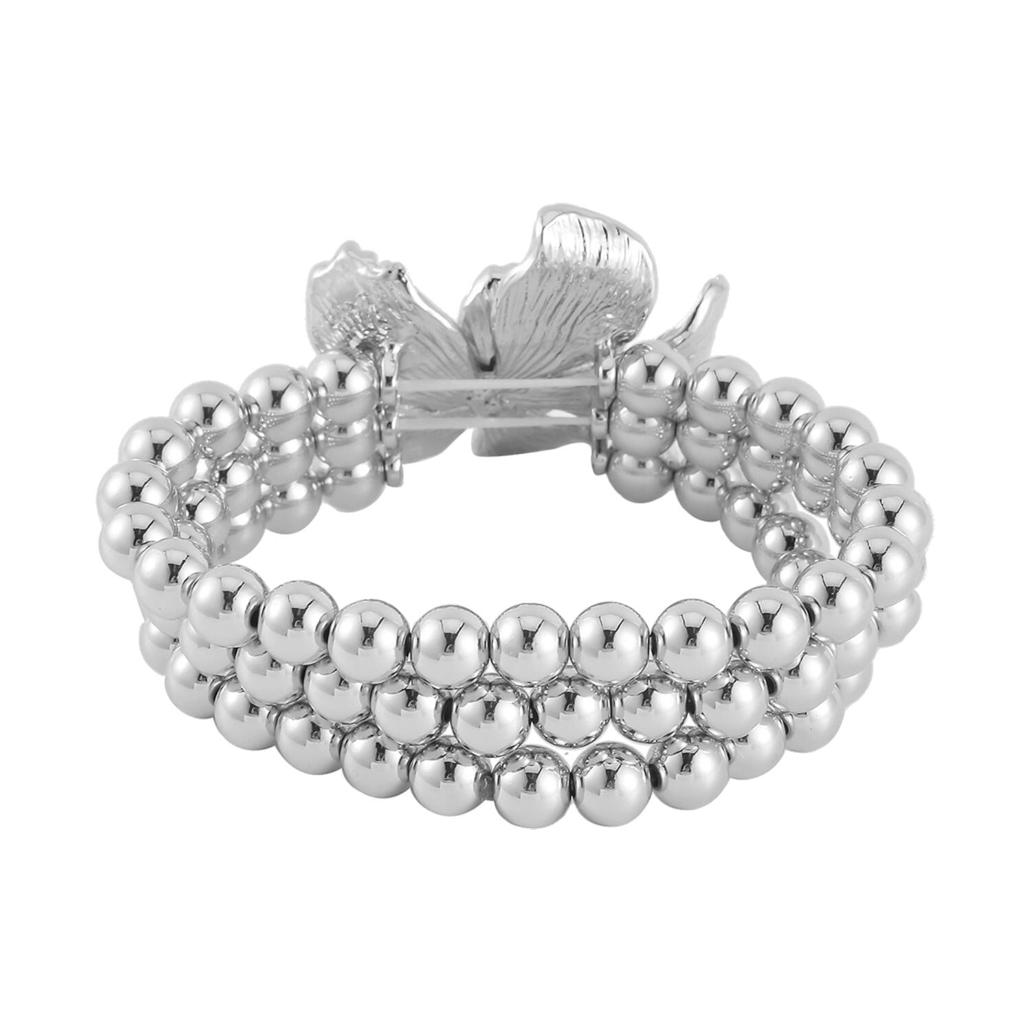 Simulated Pearl Flower Necklace and Bracelet (7-7.5In) and Earrings in Silvertone 16-20 Inches