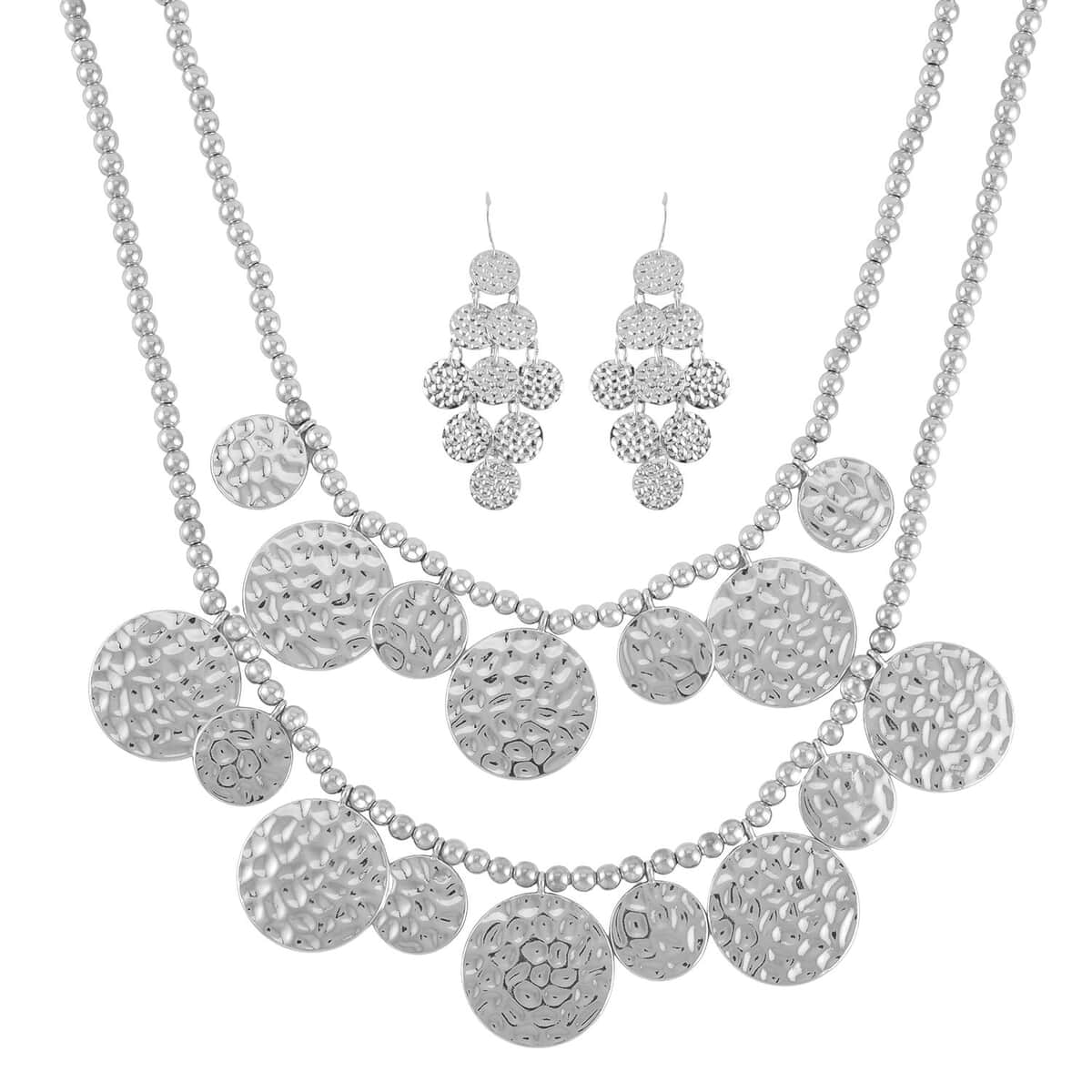 Hammer Textured Necklace 18-22 Inches and Earrings in Silvertone image number 0