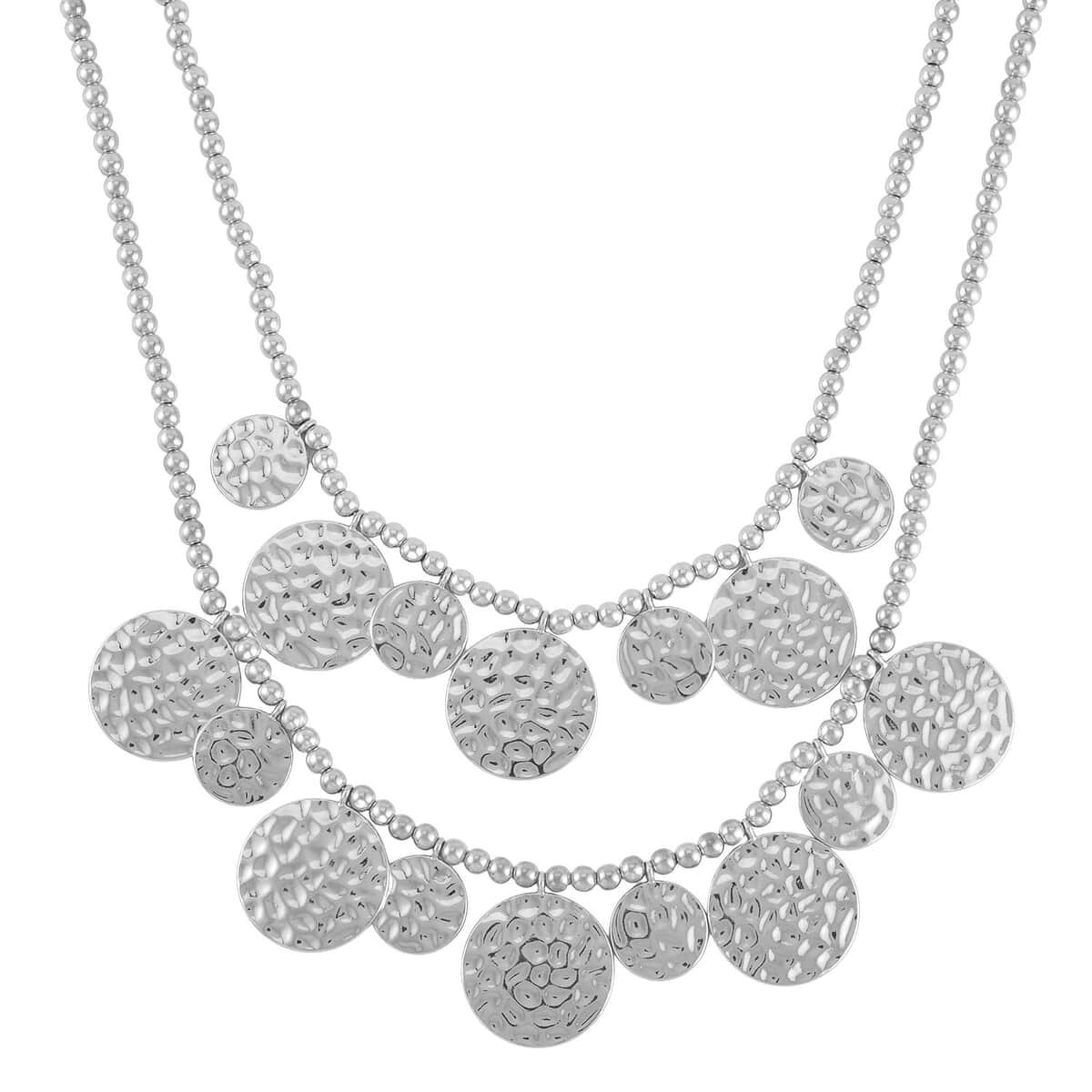 Hammer Textured Necklace 18-22 Inches and Earrings in Silvertone image number 2