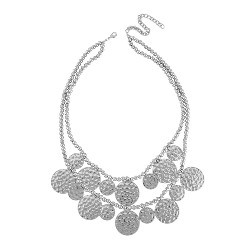 Hammer Textured Necklace 18-22 Inches and Earrings in Silvertone