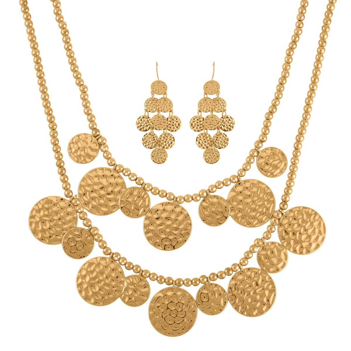 Hammer Textured Necklace 18-22 Inches and Earrings in Goldtone image number 0