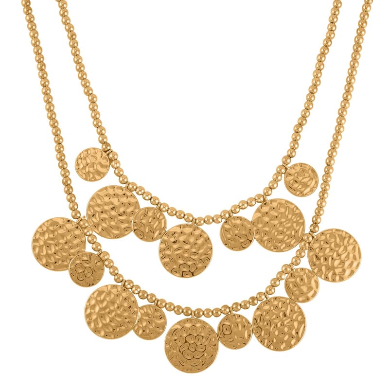 Hammer Textured Necklace 18-22 Inches and Earrings in Goldtone