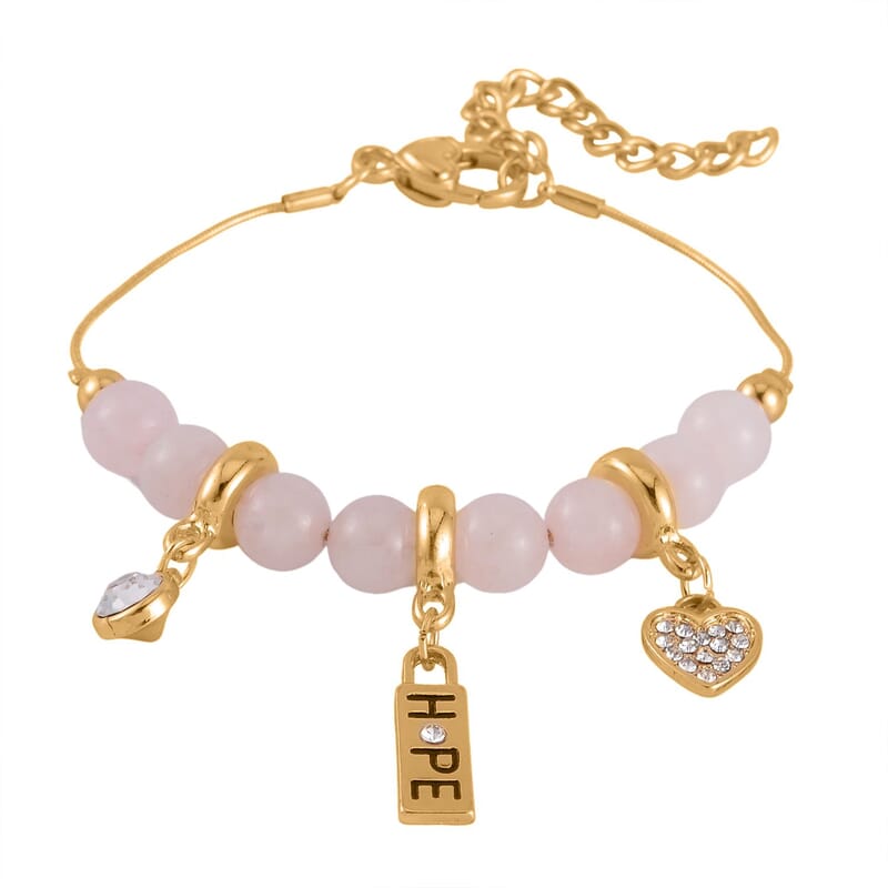 Amethyst, Galilea Rose Quartz and Austrian Crystal Set of 2 Bracelet (7.5-9.5In) in Goldtone 100.00 ctw