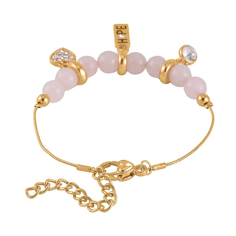 Amethyst, Galilea Rose Quartz and Austrian Crystal Set of 2 Bracelet (7.5-9.5In) in Goldtone 100.00 ctw