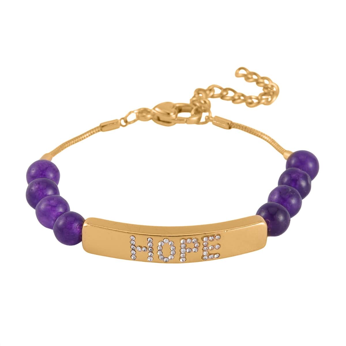 Amethyst, Galilea Rose Quartz and Austrian Crystal Set of 2 Bracelet (7.5-9.5In) in Goldtone 100.00 ctw image number 5