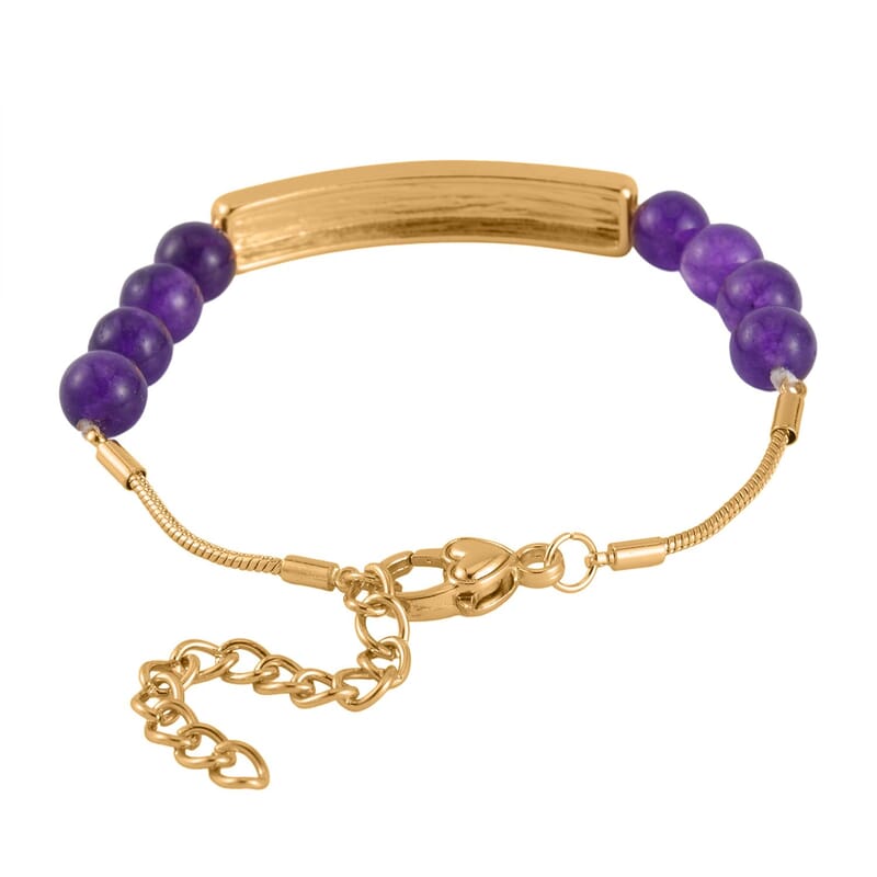 Amethyst, Galilea Rose Quartz and Austrian Crystal Set of 2 Bracelet (7.5-9.5In) in Goldtone 100.00 ctw