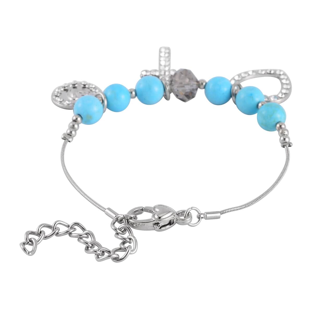 Blue Howlite, Austrian Crystal and Gray Glass Set of 2 Bracelet (7.5-9.5In) in Silvertone 50.00 ctw image number 3