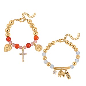 Red Agate, Opalite and Multi Gemstone Set of 2 Bracelet (7.5-9.5In) in Goldtone 100.00 ctw