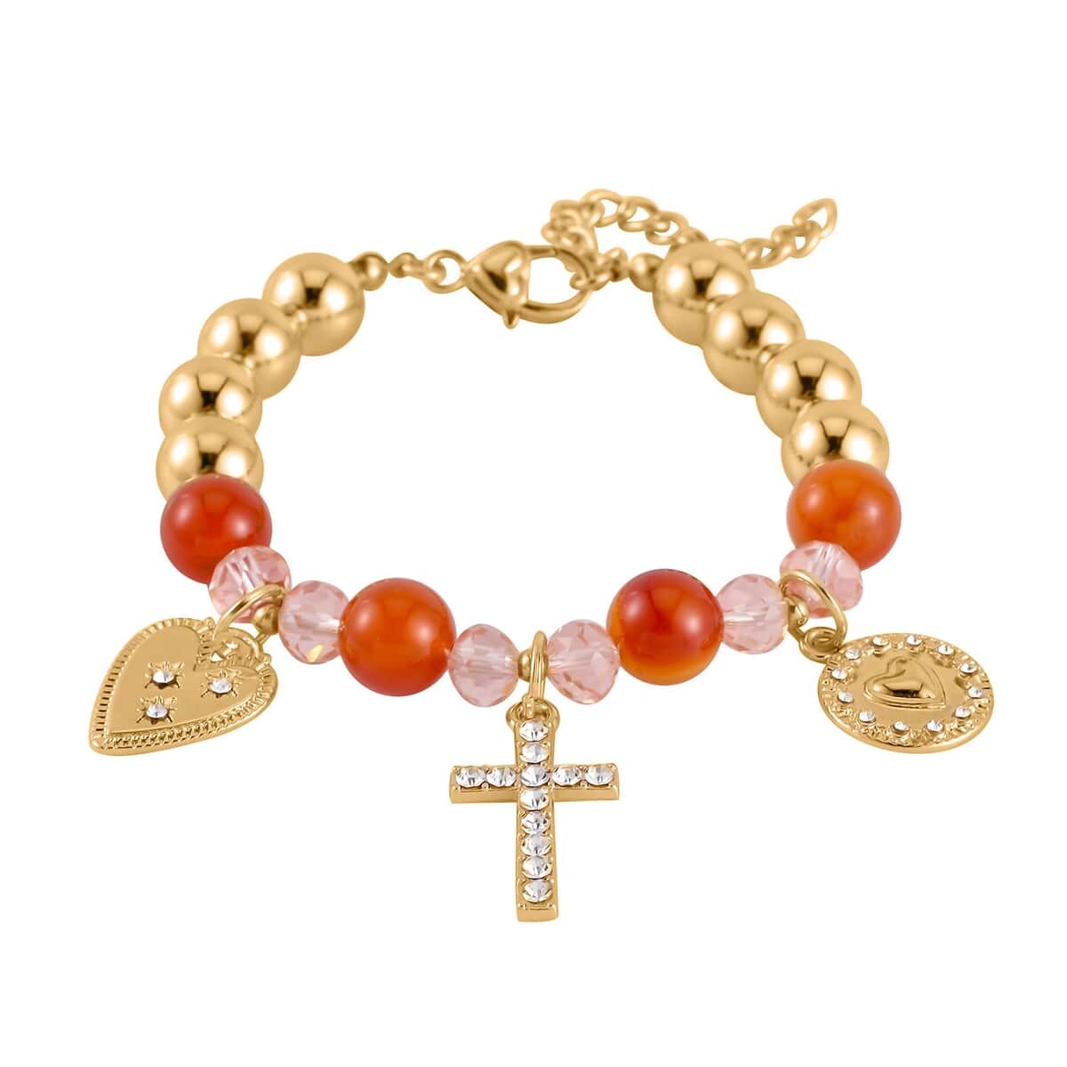 Red Agate, Opalite and Multi Gemstone Set of 2 Bracelet (7.5-9.5In) in Goldtone 100.00 ctw image number 2