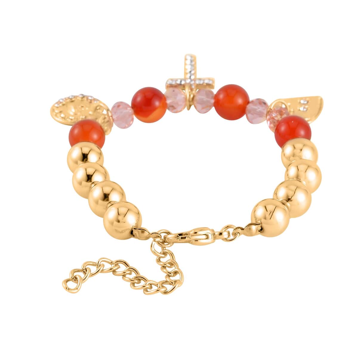 Red Agate, Opalite and Multi Gemstone Set of 2 Bracelet (7.5-9.5In) in Goldtone 100.00 ctw image number 3