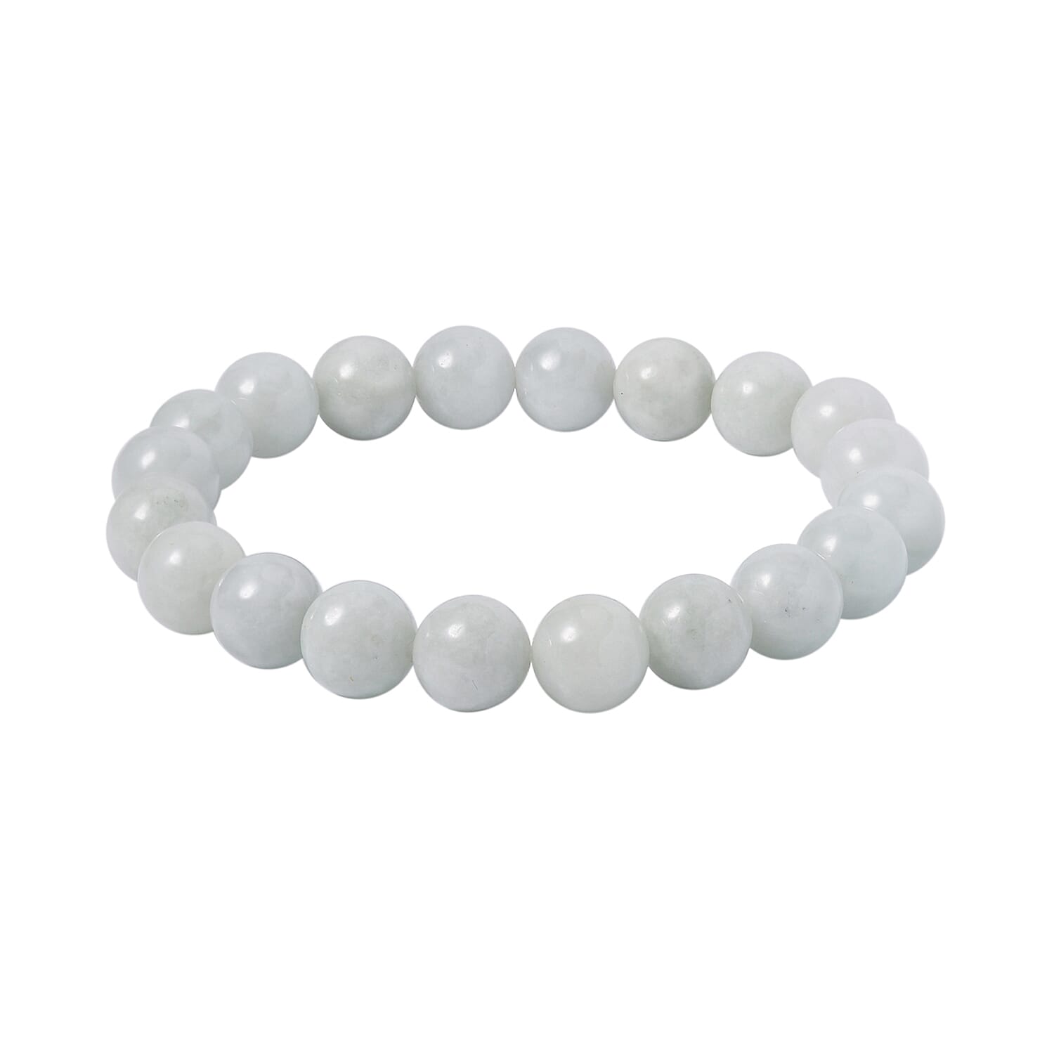Natural Jade 540.50 ctw Round Beaded Stretch Bracelet (6.5-7.0In) and Earrings and Necklace 18-22 Inches in Rhodium Over Sterling Silver