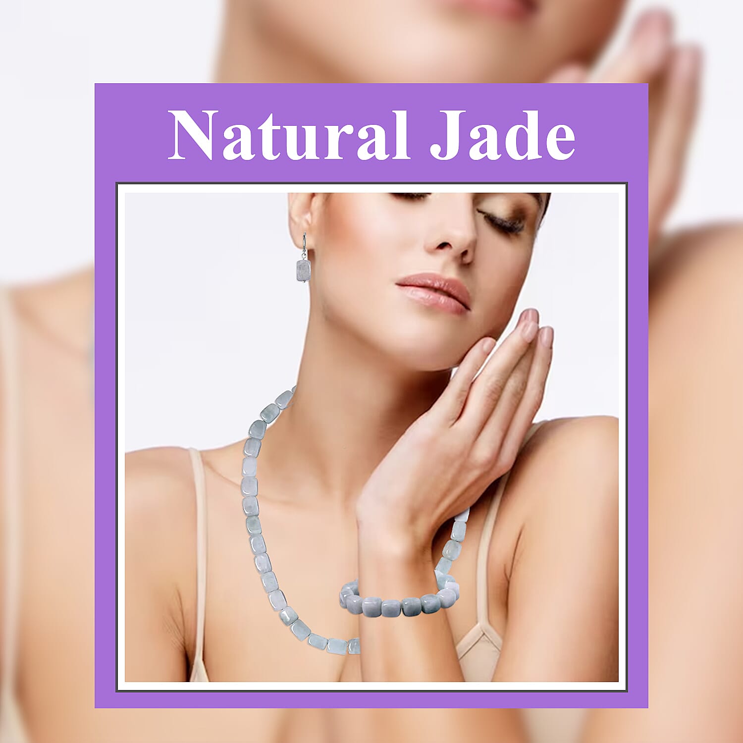 Natural Jade Jewelry Set of Bracelet, Earrings and Necklace, Tumble Shape Jade Block Jewelry Set, Rhodium Over Sterling Silver Jewelry Set, Gifts For Her 540.50 ctw