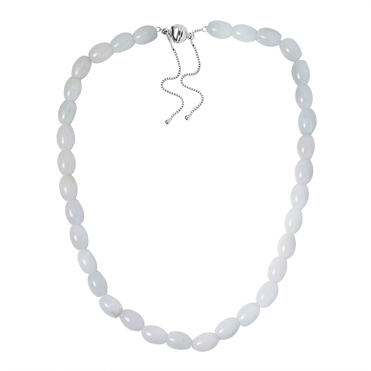 Natural Jade 538.35 ctw Barrel Stretch Bracelet (6.5-7.0In) and Earrings and Necklace 18-22 Inches in Rhodium Over Sterling Silver image number 2