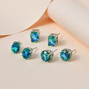 Peacock Quartz (Triplet) Set of 3 Solitaire Stud Earrings in Platinum Over Sterling Silver 15.50 ctw