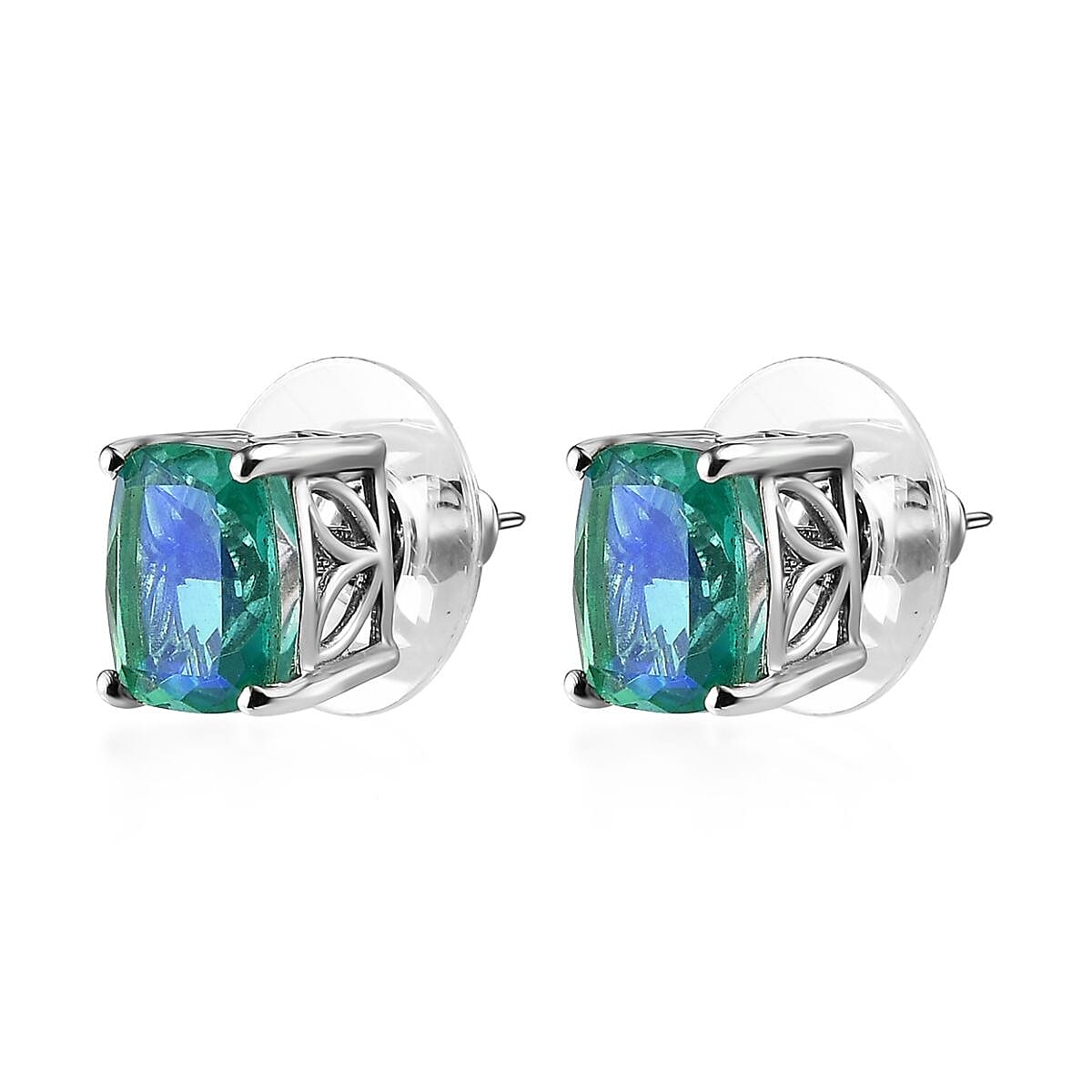 Peacock Quartz (Triplet) Set of 3 Solitaire Stud Earrings in Platinum Over Sterling Silver 15.50 ctw