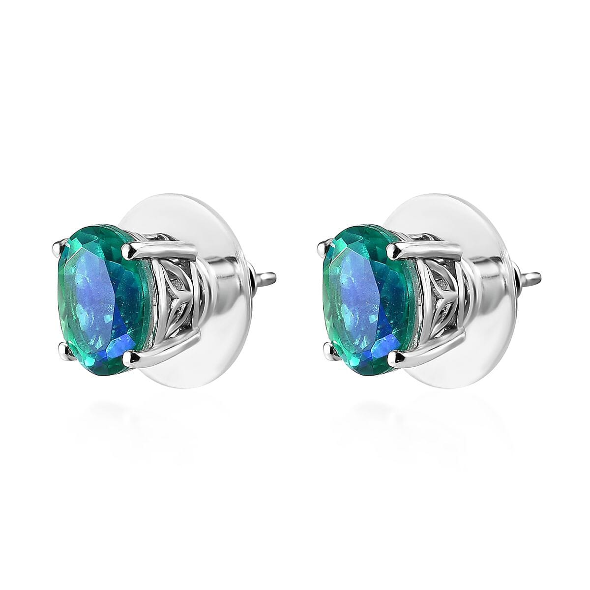 Peacock Quartz (Triplet) Set of 3 Solitaire Stud Earrings in Platinum Over Sterling Silver 15.50 ctw