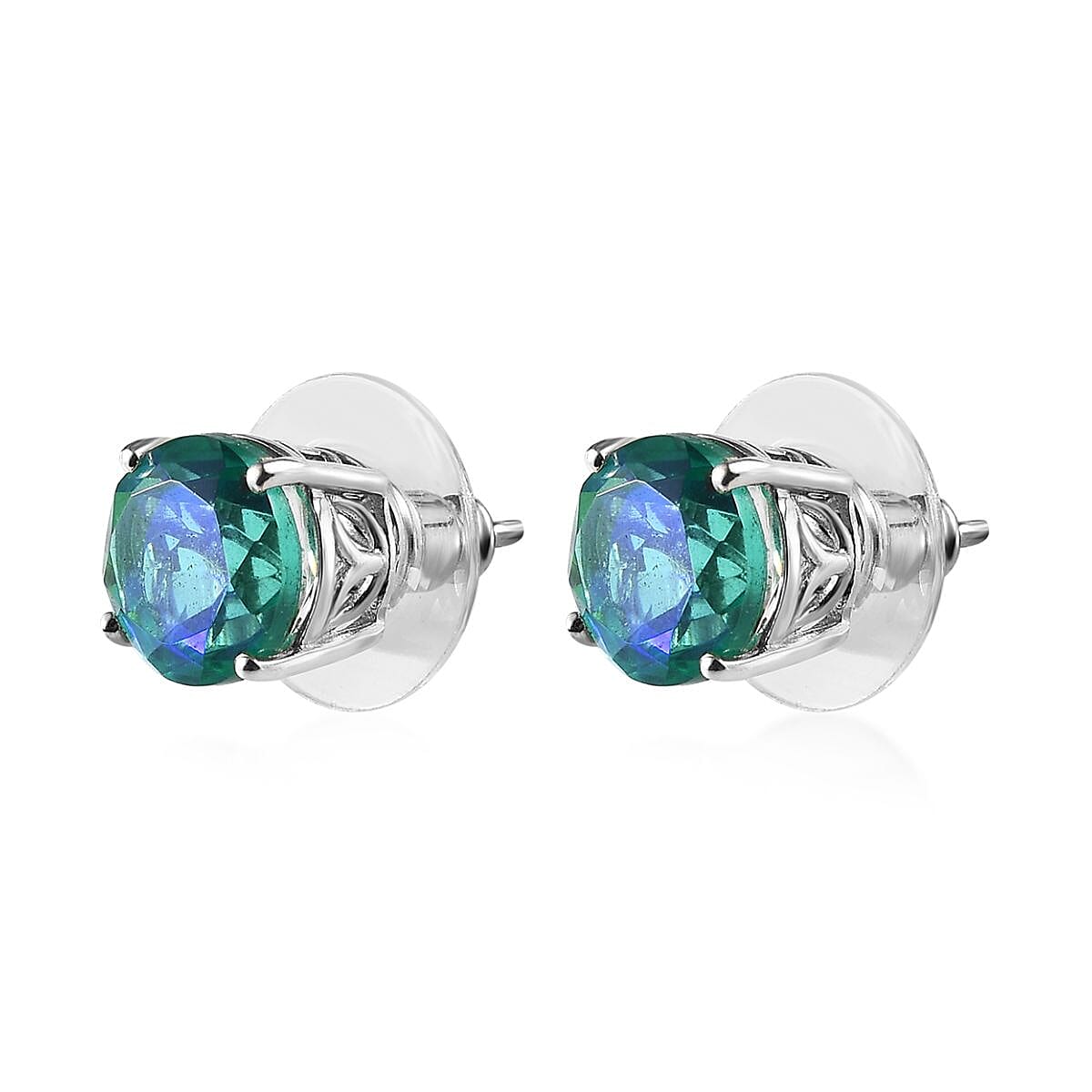 Peacock Quartz (Triplet) Set of 3 Solitaire Stud Earrings in Platinum Over Sterling Silver 15.50 ctw