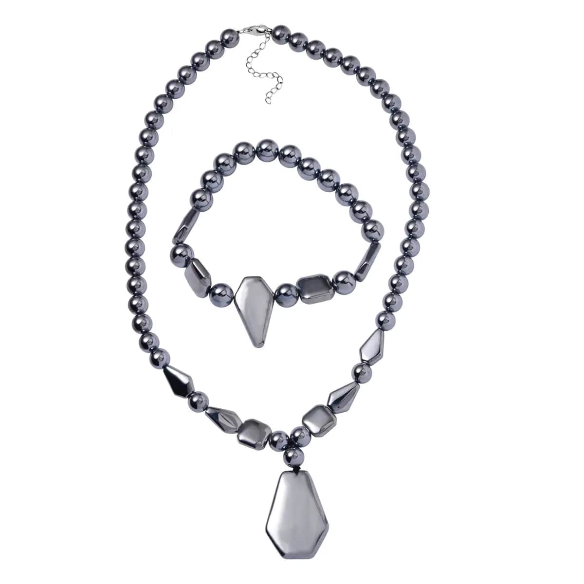 Terahertz Beaded Stretch Bracelet and Necklace 18-20 Inches in Rhodium Over Sterling Silver 310.65 ctw image number 0